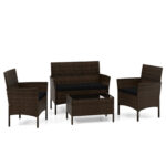 Costway Set da conversazione in rattan per patio 4 pezzi con cuscini morbidi, Mobili da esterno modulari per giardino e veranda Nero