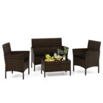 Costway Set da conversazione in rattan per patio 4 pezzi con cuscini morbidi, Mobili da esterno modulari per giardino e veranda Nero - immagine 5