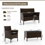 Costway Set da conversazione in rattan per patio 4 pezzi con cuscini morbidi, Mobili da esterno modulari per giardino e veranda Nero - immagine 6
