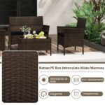 Costway Set da conversazione in rattan per patio 4 pezzi con cuscini morbidi, Mobili da esterno modulari per giardino e veranda Nero - immagine 7