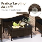 Costway Set da conversazione in rattan per patio 4 pezzi con cuscini morbidi, Mobili da esterno modulari per giardino e veranda Nero - immagine 9