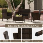 Costway Set da conversazione in rattan per patio 4 pezzi con cuscini morbidi, Mobili da esterno modulari per giardino e veranda Nero - immagine 10