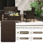 Costway Set da conversazione in rattan per patio 4 pezzi con cuscini morbidi, Mobili da esterno modulari per giardino e veranda Grigio - immagine 7