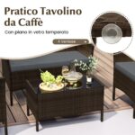 Costway Set da conversazione in rattan per patio 4 pezzi con cuscini morbidi, Mobili da esterno modulari per giardino e veranda Grigio - immagine 9