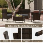 Costway Set da conversazione in rattan per patio 4 pezzi con cuscini morbidi, Mobili da esterno modulari per giardino e veranda Grigio - immagine 10
