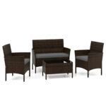 Costway Set da conversazione in rattan per patio 4 pezzi con cuscini morbidi, Mobili da esterno modulari per giardino e veranda Grigio