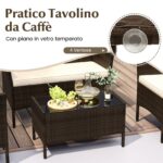 Costway Set da conversazione in rattan per patio 4 pezzi con cuscini morbidi, Mobili da esterno modulari per giardino e veranda Marrone - immagine 7