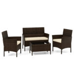 Costway Set da conversazione in rattan per patio 4 pezzi con cuscini morbidi, Mobili da esterno modulari per giardino e veranda Marrone