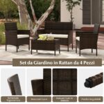 Costway Set da conversazione in rattan per patio 4 pezzi con cuscini morbidi, Mobili da esterno modulari per giardino e veranda Marrone - immagine 8