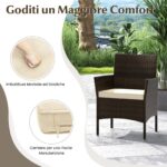 Costway Set da conversazione in rattan per patio 4 pezzi con cuscini morbidi, Mobili da esterno modulari per giardino e veranda Marrone - immagine 9