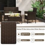 Costway Set da conversazione in rattan per patio 4 pezzi con cuscini morbidi, Mobili da esterno modulari per giardino e veranda Marrone - immagine 6