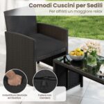 Costway Set da salotto per patio in rattan 4 pezzi con divanetto e poltrone, Mobili da esterno con tavolino vetro temperato per giardino e piscina Nero - immagine 9