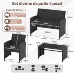Costway Set da salotto per patio in rattan 4 pezzi con divanetto e poltrone, Mobili da esterno con tavolino vetro temperato per giardino e piscina Nero - immagine 6