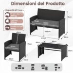 Costway Set da salotto per patio in rattan 4 pezzi con divanetto e poltrone, Mobili da esterno con tavolino vetro temperato per giardino e piscina Grigio - immagine 6