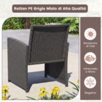 Costway Set da salotto per patio in rattan 4 pezzi con divanetto e poltrone, Mobili da esterno con tavolino vetro temperato per giardino e piscina Grigio - immagine 8