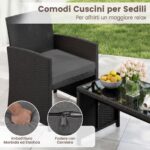 Costway Set da salotto per patio in rattan 4 pezzi con divanetto e poltrone, Mobili da esterno con tavolino vetro temperato per giardino e piscina Grigio - immagine 10