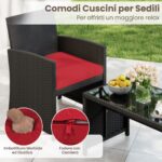 Costway Set da salotto per patio in rattan 4 pezzi con divanetto e poltrone, Mobili da esterno con tavolino vetro temperato per giardino e piscina Rosso - immagine 10