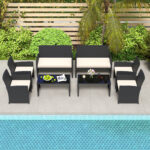 Costway Set da salotto per patio in rattan 4 pezzi con divanetto e poltrone, Mobili da esterno con tavolino vetro temperato per giardino e piscina Beige - immagine 3
