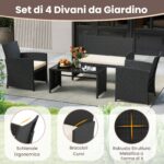 Costway Set da salotto per patio in rattan 4 pezzi con divanetto e poltrone, Mobili da esterno con tavolino vetro temperato per giardino e piscina Beige - immagine 10