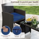 Costway Set da salotto per patio in rattan 4 pezzi con divanetto e poltrone, Mobili da esterno con tavolino vetro temperato per giardino e piscina Blu navy - immagine 7