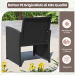 Costway Set da salotto per patio in rattan 4 pezzi con divanetto e poltrone, Mobili da esterno con tavolino vetro temperato per giardino e piscina Blu navy - immagine 9