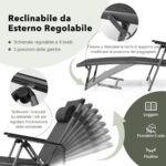 Costway Set di 2 lettino a sdraio in alluminio pieghevole per esterni, Sdraio reclinabile per patio 8 posizioni regolabili - immagine 4