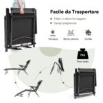 Costway Set di 2 lettino a sdraio in alluminio pieghevole per esterni, Sdraio reclinabile per patio 8 posizioni regolabili - immagine 5