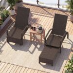 Costway Set di 2 lettino prendisole pieghevole da giardino con schienale regolabile in 6 posizioni, Sedia da salotto in rattan con poggiapiedi - immagine 2
