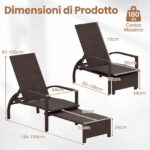 Costway Set di 2 lettino prendisole pieghevole da giardino con schienale regolabile in 6 posizioni, Sedia da salotto in rattan con poggiapiedi - immagine 4