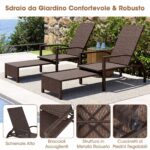 Costway Set di 2 lettino prendisole pieghevole da giardino con schienale regolabile in 6 posizioni, Sedia da salotto in rattan con poggiapiedi - immagine 5