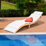 Costway Set di 2 lettino prendisole pieghevole per giardino con cuscino per prato, Sedia a sdraio da esterno in eucalipto - immagine 3