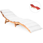 Costway Set di 2 lettino prendisole pieghevole per giardino con cuscino per prato, Sedia a sdraio da esterno in eucalipto