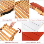 Costway Set di 2 lettino prendisole pieghevole per giardino con cuscino per prato, Sedia a sdraio da esterno in eucalipto - immagine 9