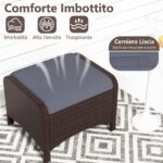 Costway Set di 2 poggiapiedi da giardino in PE rattan con cuscino rimovibile, Pouf da esterno ottomano multiuso Grigio - immagine 9