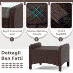 Costway Set di 2 poggiapiedi da giardino in PE rattan con cuscino rimovibile, Pouf da esterno ottomano multiuso Grigio - immagine 8
