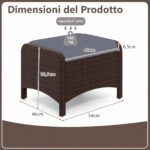 Costway Set di 2 poggiapiedi da giardino in PE rattan con cuscino rimovibile, Pouf da esterno ottomano multiuso Grigio - immagine 6