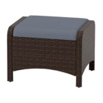 Costway Set di 2 poggiapiedi da giardino in PE rattan con cuscino rimovibile, Pouf da esterno ottomano multiuso Grigio - immagine 5