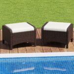 Costway Set di 2 poggiapiedi da giardino in PE rattan con cuscino rimovibile, Pouf da esterno ottomano multiuso Bianco - immagine 2