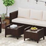 Costway Set di 2 poggiapiedi da giardino in PE rattan con cuscino rimovibile, Pouf da esterno ottomano multiuso Bianco - immagine 4