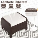Costway Set di 2 poggiapiedi da giardino in PE rattan con cuscino rimovibile, Pouf da esterno ottomano multiuso Bianco - immagine 9
