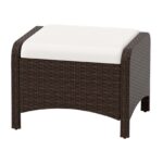 Costway Set di 2 poggiapiedi da giardino in PE rattan con cuscino rimovibile, Pouf da esterno ottomano multiuso Bianco - immagine 5