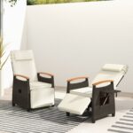 Costway Set di 2 poltrona reclinabile da giardino con poggiapiedi e tavolino pieghevole, Sedia a sdraio da esterno portata 180 kg Bianco - immagine 2