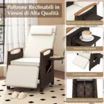 Costway Set di 2 poltrona reclinabile da giardino con poggiapiedi e tavolino pieghevole, Sedia a sdraio da esterno portata 180 kg Bianco - immagine 3