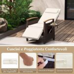 Costway Set di 2 poltrona reclinabile da giardino con poggiapiedi e tavolino pieghevole, Sedia a sdraio da esterno portata 180 kg Bianco - immagine 4