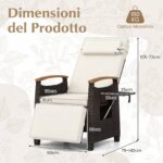 Costway Set di 2 poltrona reclinabile da giardino con poggiapiedi e tavolino pieghevole, Sedia a sdraio da esterno portata 180 kg Bianco - immagine 5