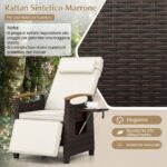Costway Set di 2 poltrona reclinabile da giardino con poggiapiedi e tavolino pieghevole, Sedia a sdraio da esterno portata 180 kg Bianco - immagine 6