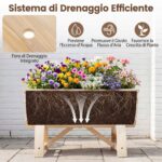 Costway Set di 2 portavasi in legno massello con robuste gambe di sostegno e foro di drenaggio integrato, Fioriera da esterno ed interno - immagine 7