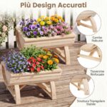 Costway Set di 2 portavasi in legno massello con robuste gambe di sostegno e foro di drenaggio integrato, Fioriera da esterno ed interno - immagine 8