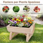 Costway Set di 2 portavasi in legno massello con robuste gambe di sostegno e foro di drenaggio integrato, Fioriera da esterno ed interno - immagine 11
