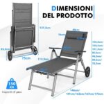 Costway Set di 2 sedia a sdraio da esterno in alluminio con schienale regolabile in 7 posizioni, Lettino pieghevole reclinabile - immagine 5